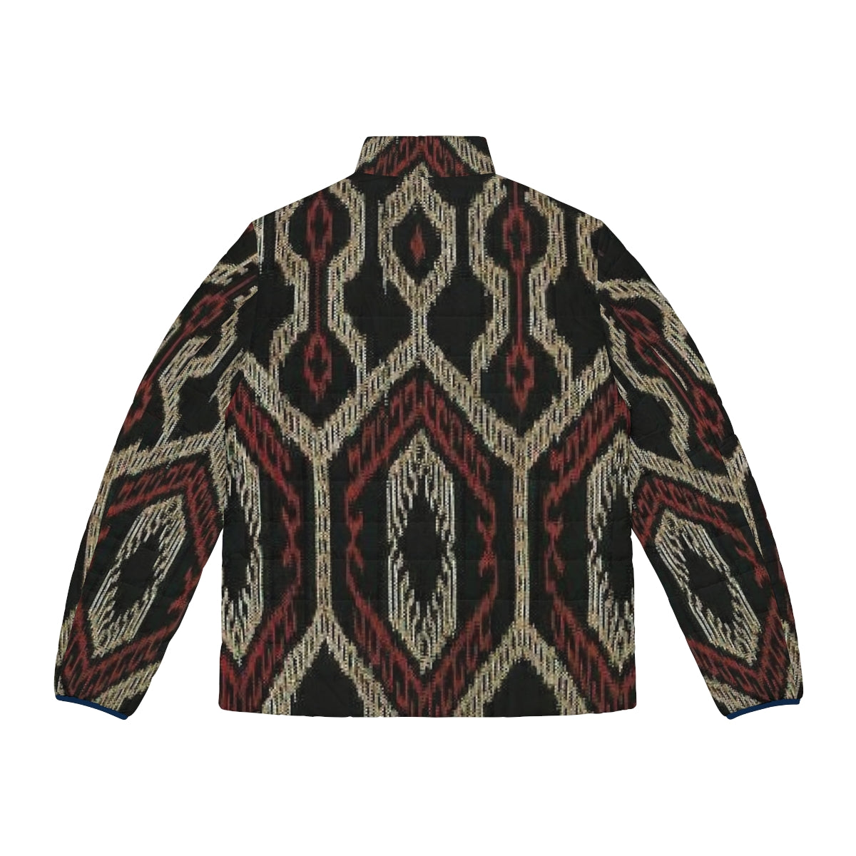 Ethnic puffer jacket with abstract indigenous mountain pattern from the Philippines - Back