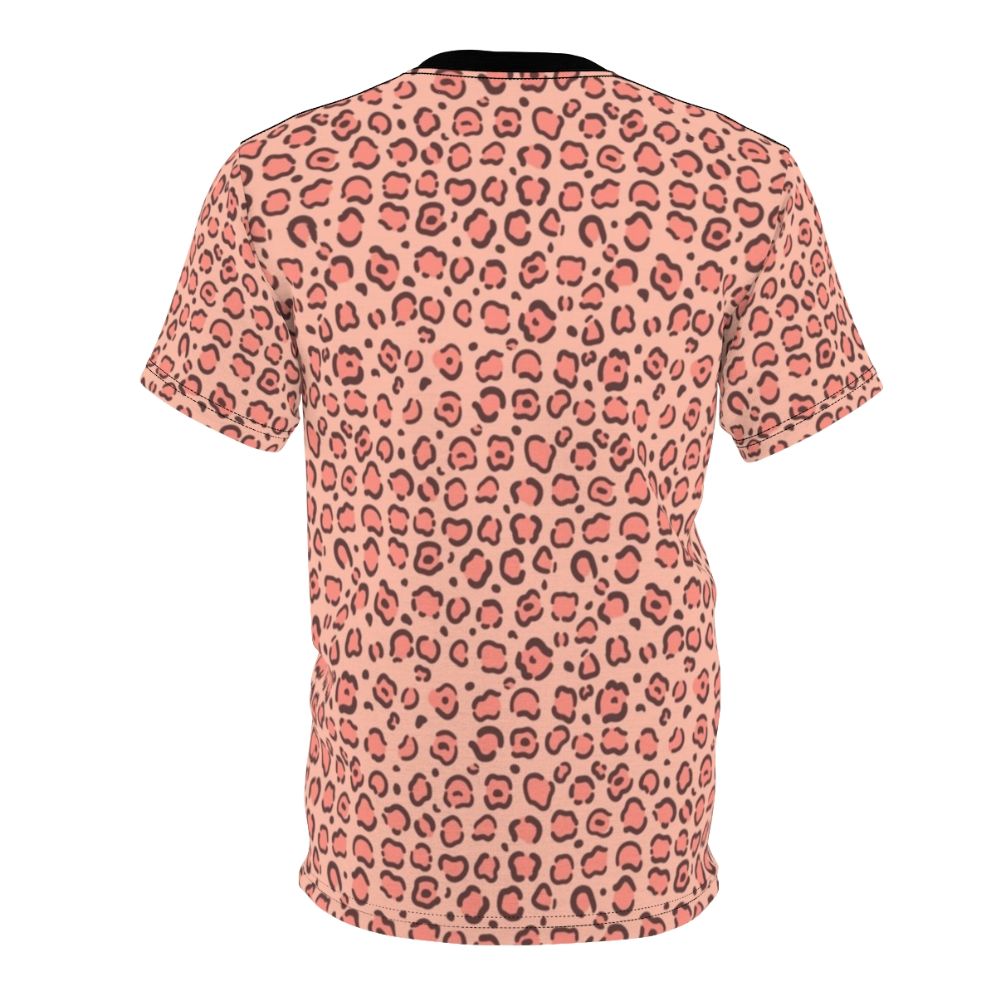 Closeup of a leopard skin print t-shirt design with a pink and black pattern. - Back