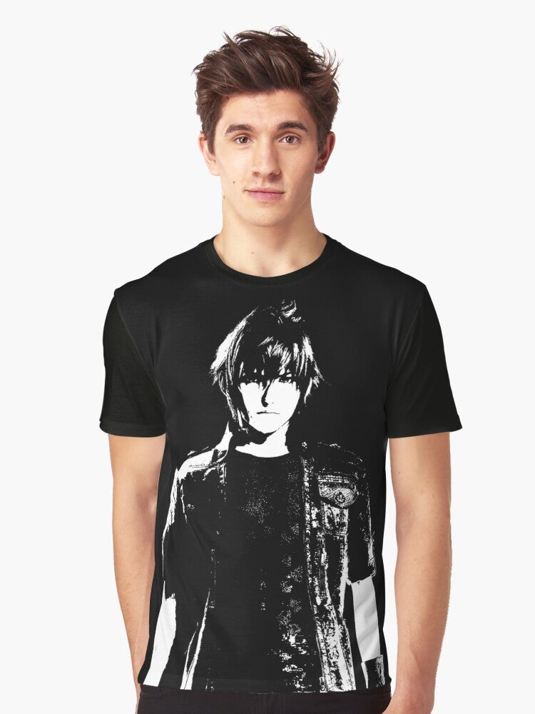 Weathered Noctis from Final Fantasy XV graphic design on a black t-shirt - Men