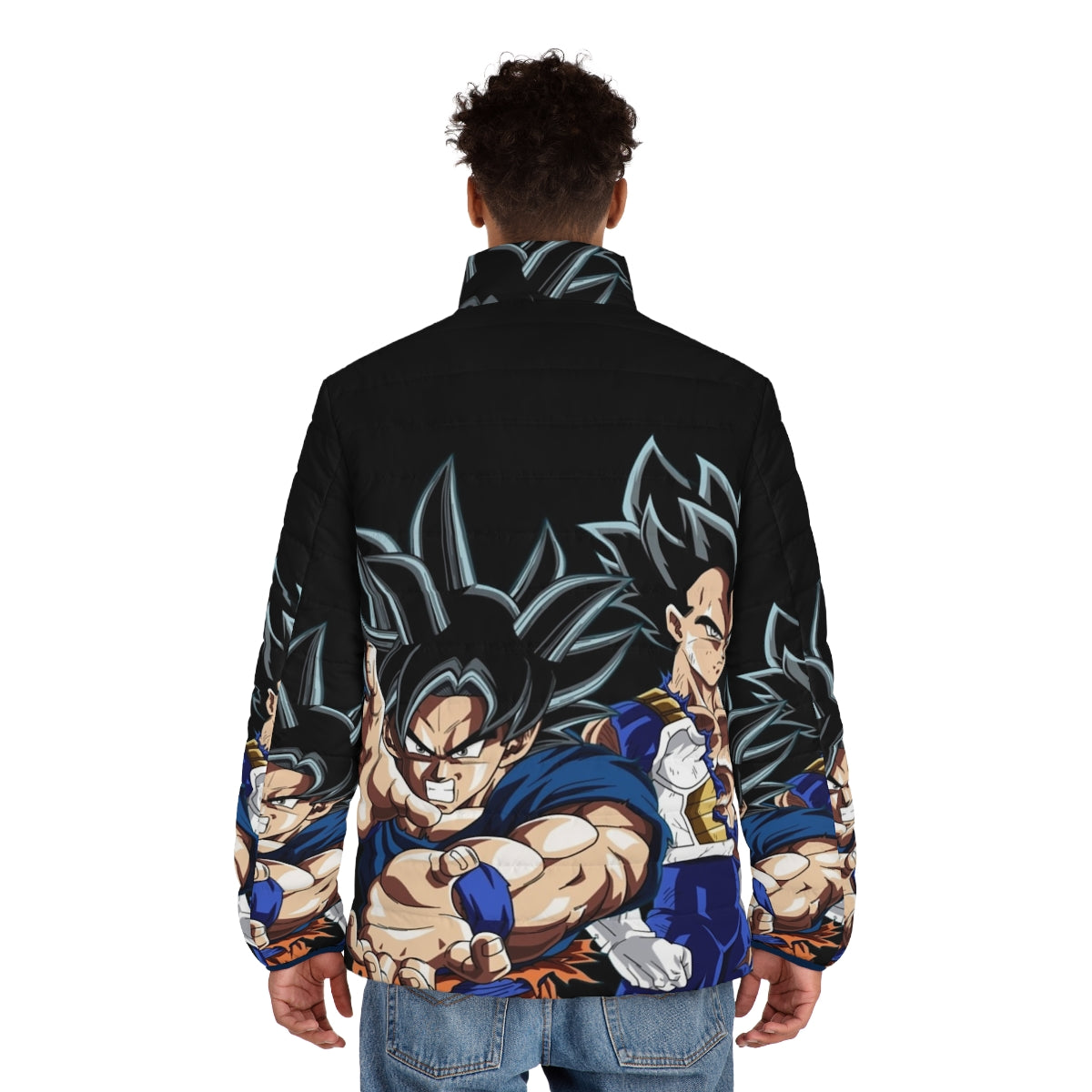 Goku The Strongest Saiyan Puffer Jacket featuring the iconic Dragon Ball Super anime character - men back