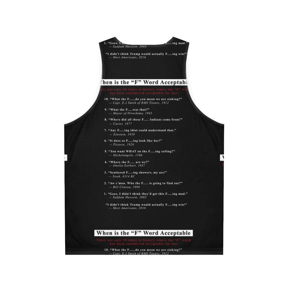 Black unisex tank top with "When the F-Word is Acceptable" graphic - Back