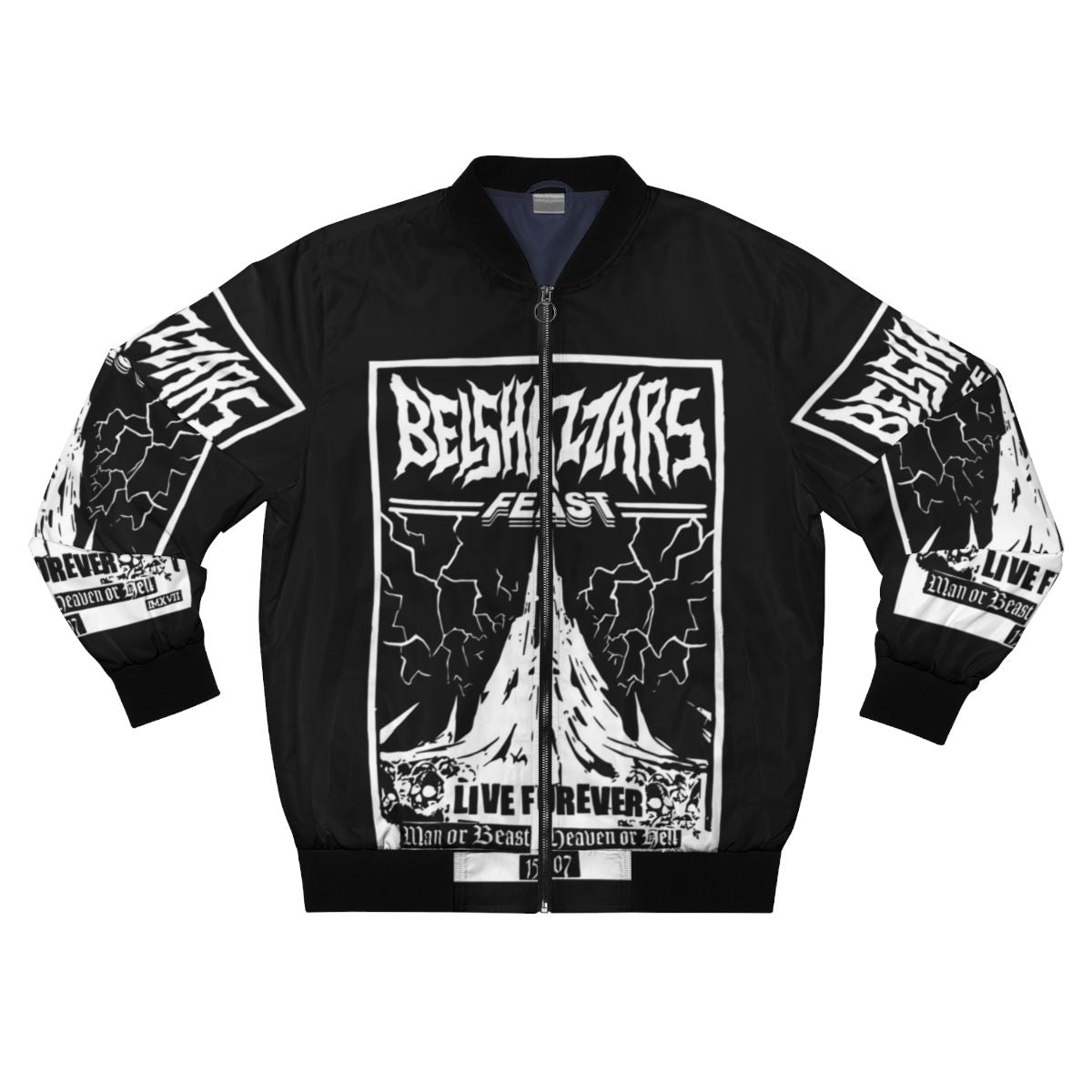 Belshazzar's Feast Heavy Metal Bomber Jacket with Apocalyptic and Biblical Imagery