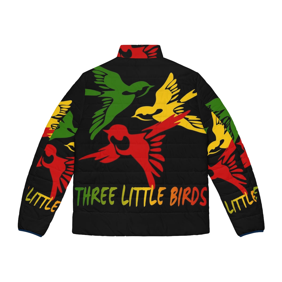 Three Little Birds Reggae Puffer Jacket with focus on reggae, rasta, and Jamaican style - Back