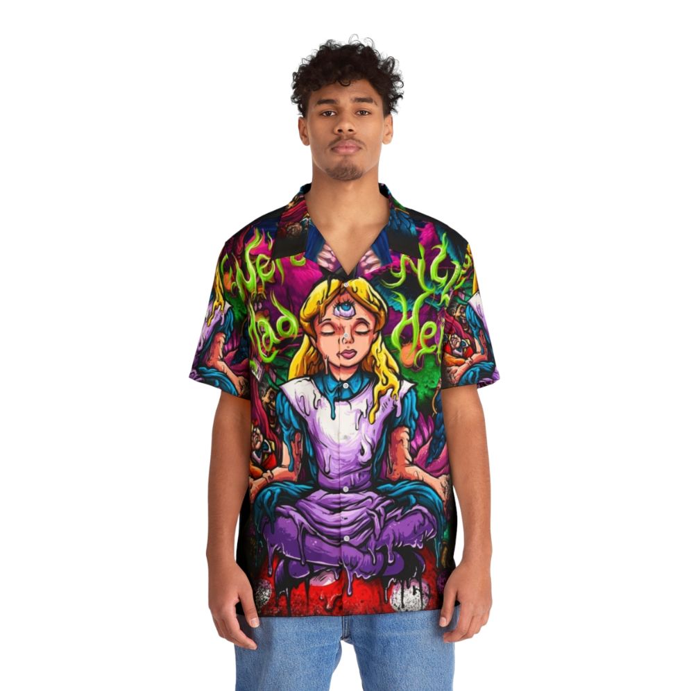 Alice in Wonderland inspired Hawaiian shirt with trippy, psychedelic design - Lifestyle