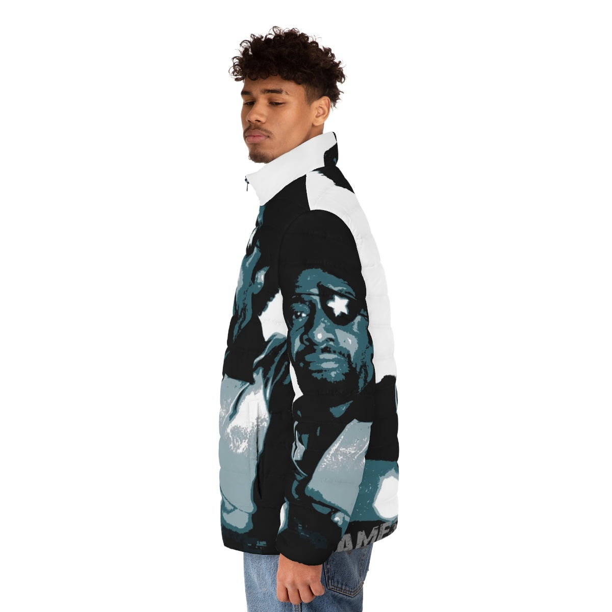 Legends of Blues Puffer Jacket featuring iconic blues musicians - men side left