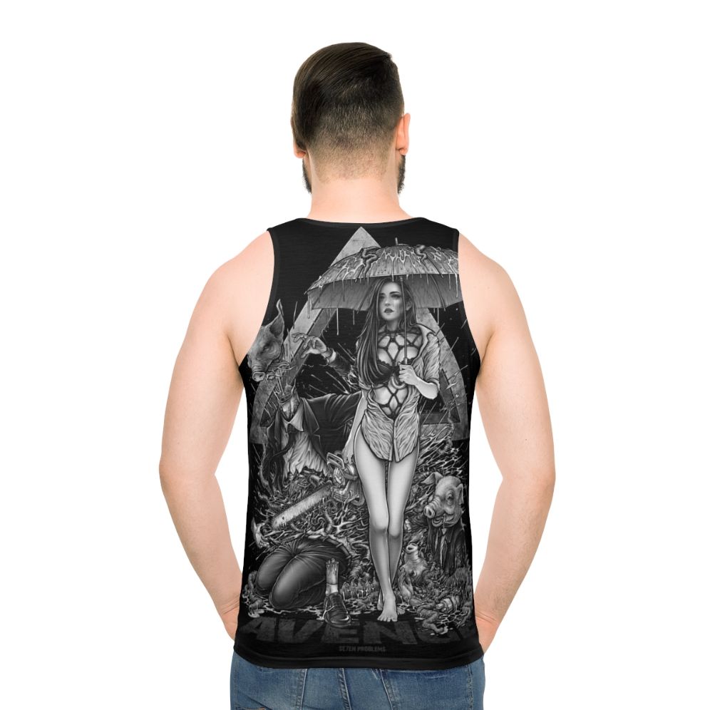 Unisex tank top with minimalist line art design - men back