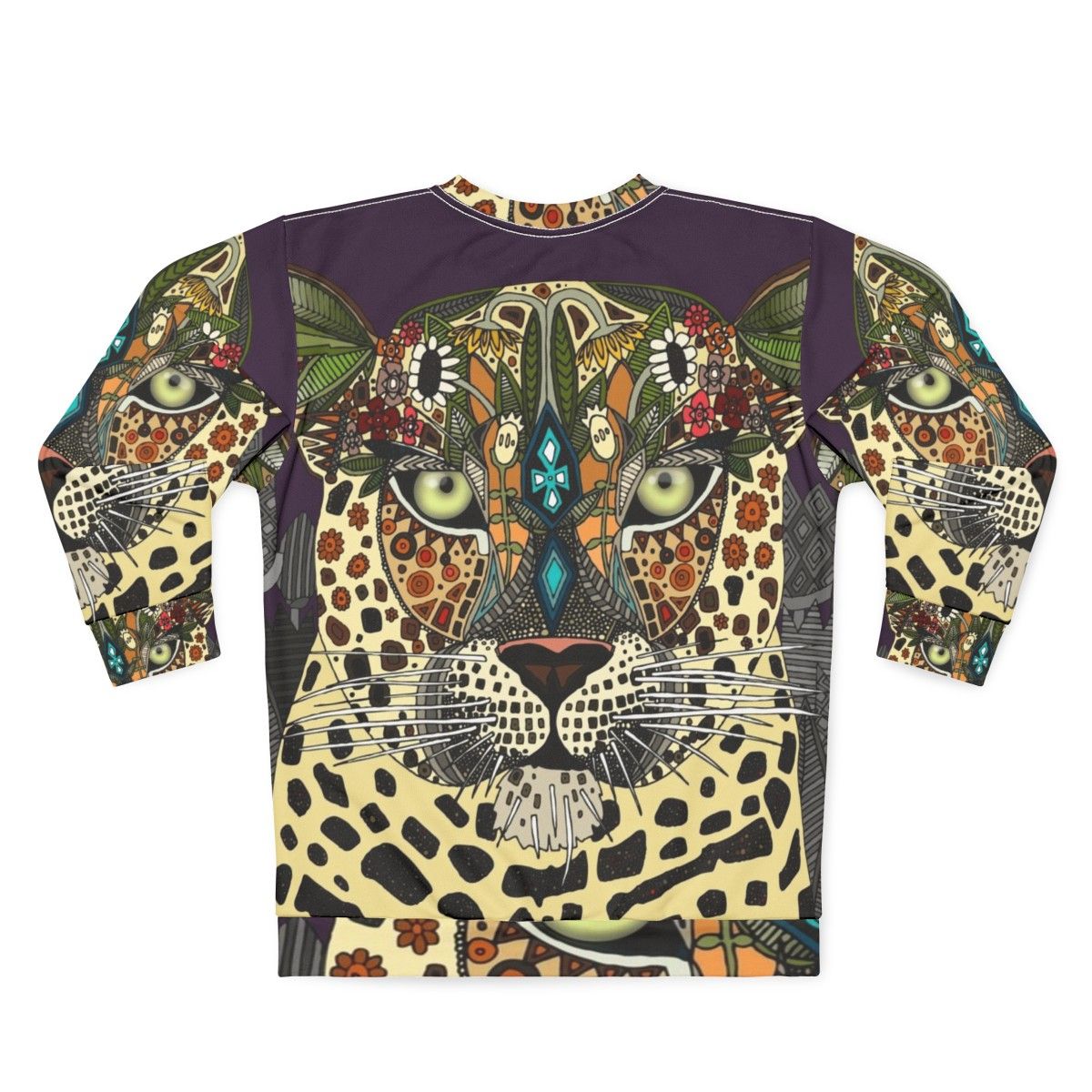 Leopard print sweatshirt with tribal and botanical design - Back