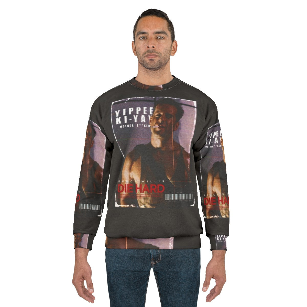 Die Hard inspired retro sweatshirt with Yippee Ki Yay text - men