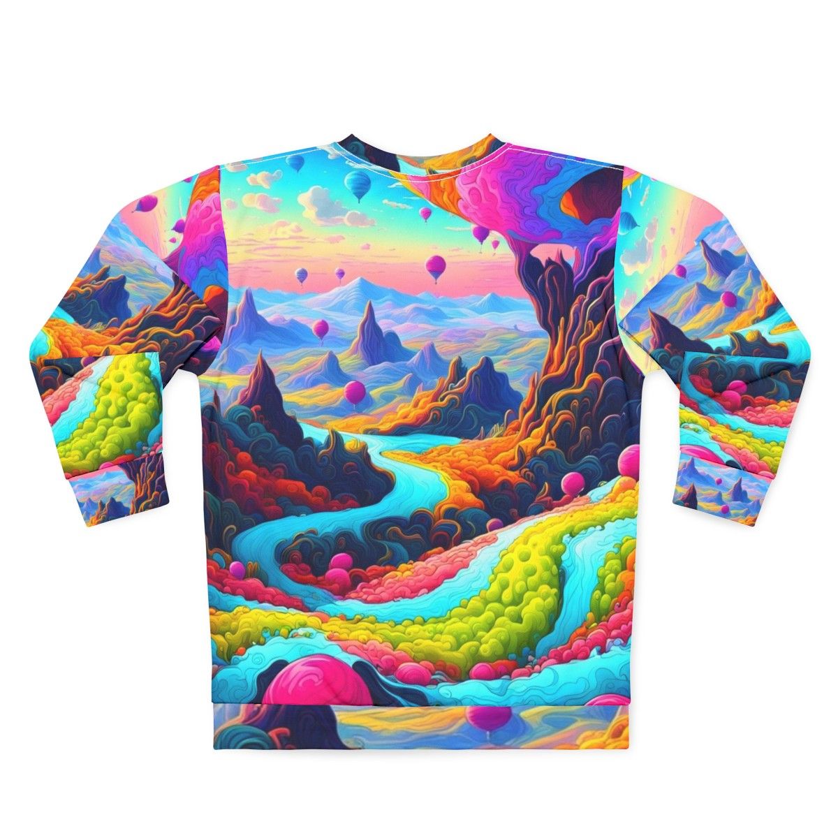 Dreamscape Sweatshirt with Psychedelic, Neon, and Trippy Urban Landscape Design - Back