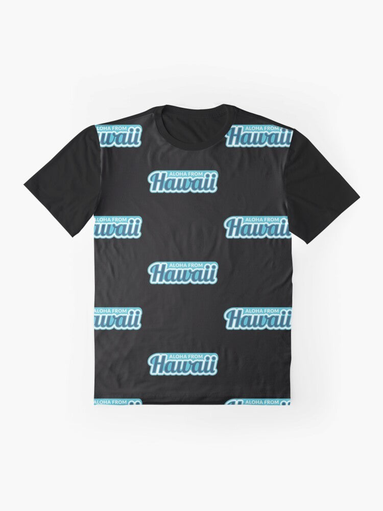 Aloha Hawaii graphic t-shirt with pineapple and beach design - Flat lay