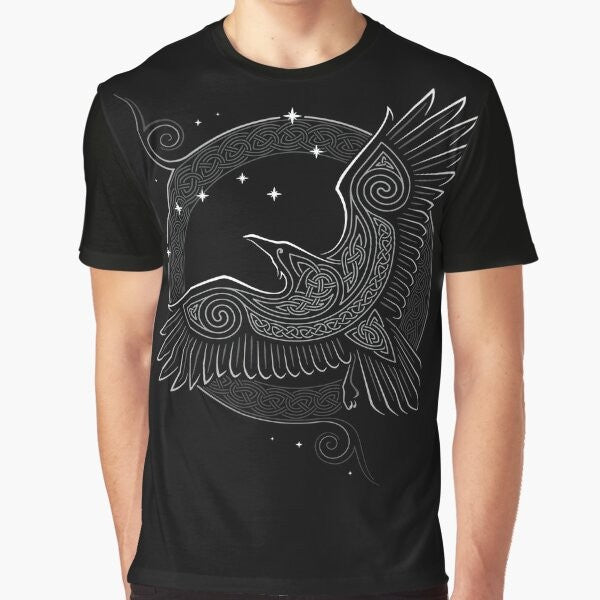 Northern raven graphic t-shirt with mythical Scandinavian raven design