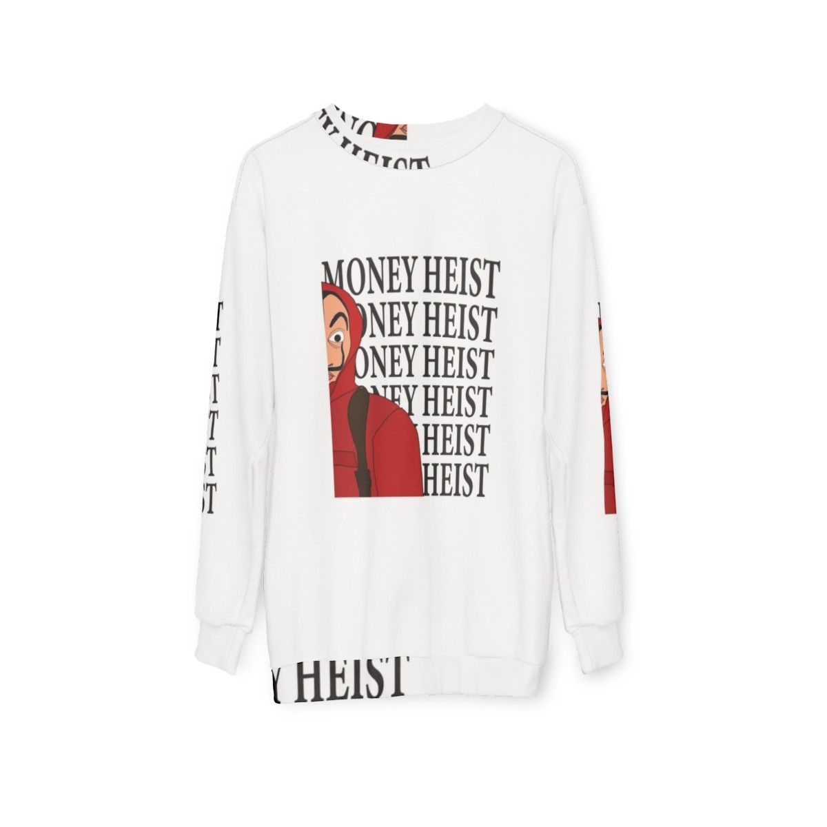 Money Heist Sweatshirt featuring the iconic characters from the Netflix series - hanging