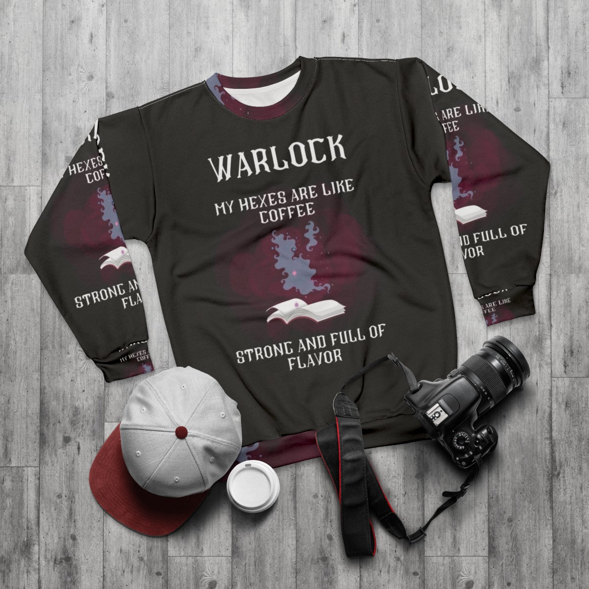 Warlock Sweatshirt - Fantasy Apparel for Gamers and Geeks - flat lay