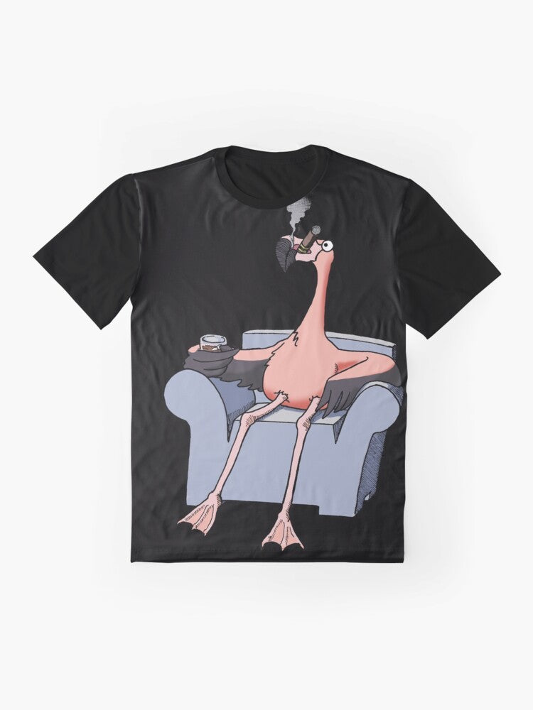 Denny Crane's Flamingo Graphic T-Shirt from the TV show Boston Legal - Flat lay