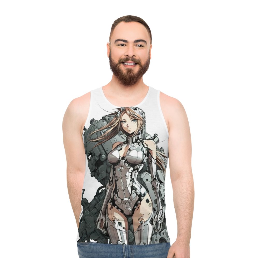 Armored anime girl in a unisex tank top - men