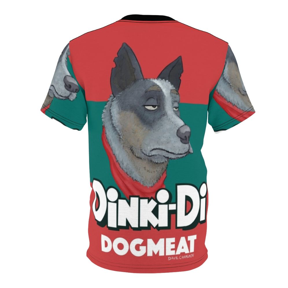 Graphic t-shirt featuring a cartoon dog in a post-apocalyptic, dystopian setting - Back