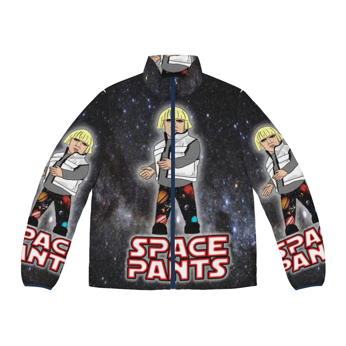 Puffer jacket with a galaxy and outer space design