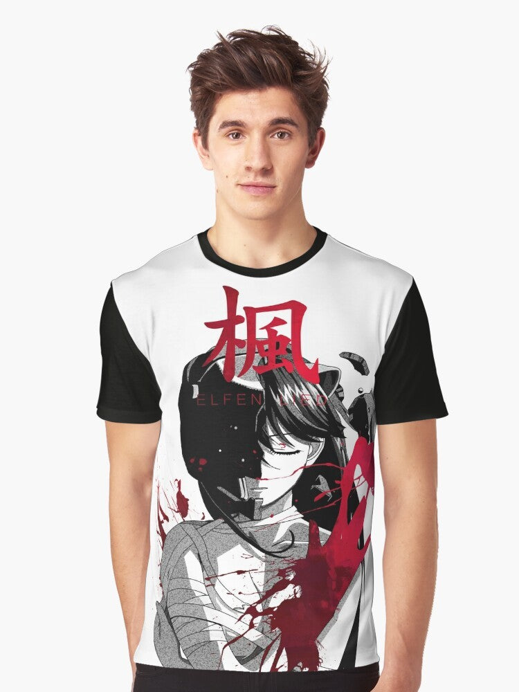 Elfen Lied Diclonius Anime Graphic T-Shirt with dark, monochrome, bloody design - Men