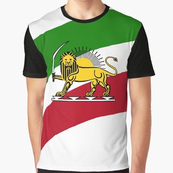 Iran flag with a Persian lion graphic design on a t-shirt