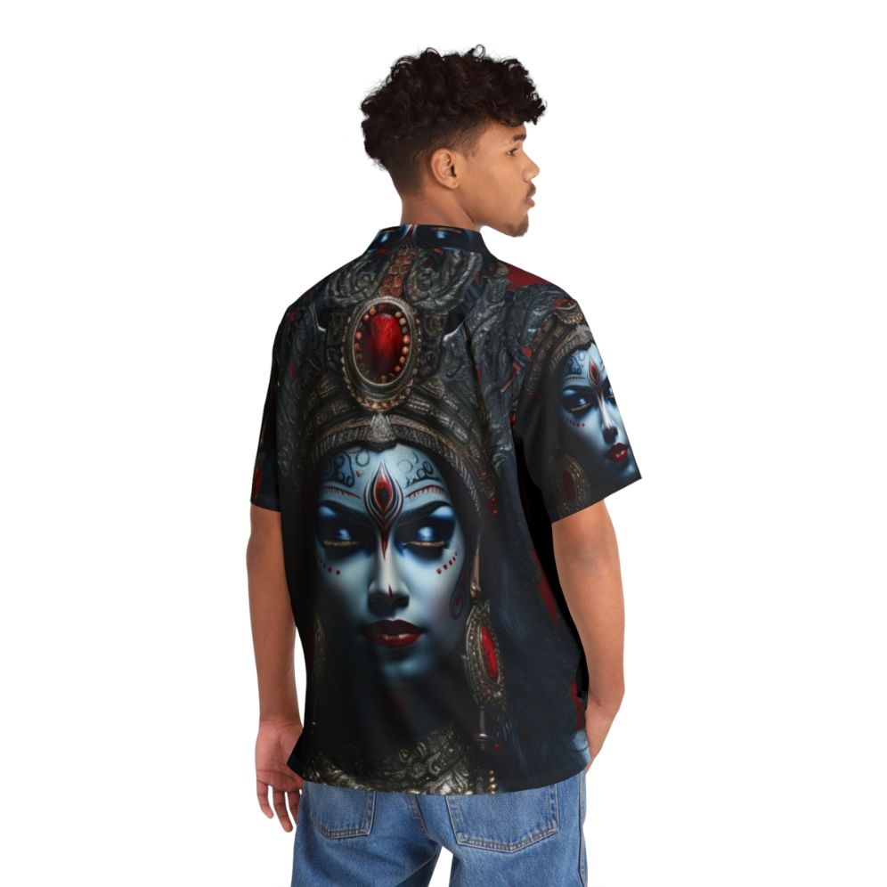 Kali goddess blue Hawaiian shirt with occult and esoteric design - People Back