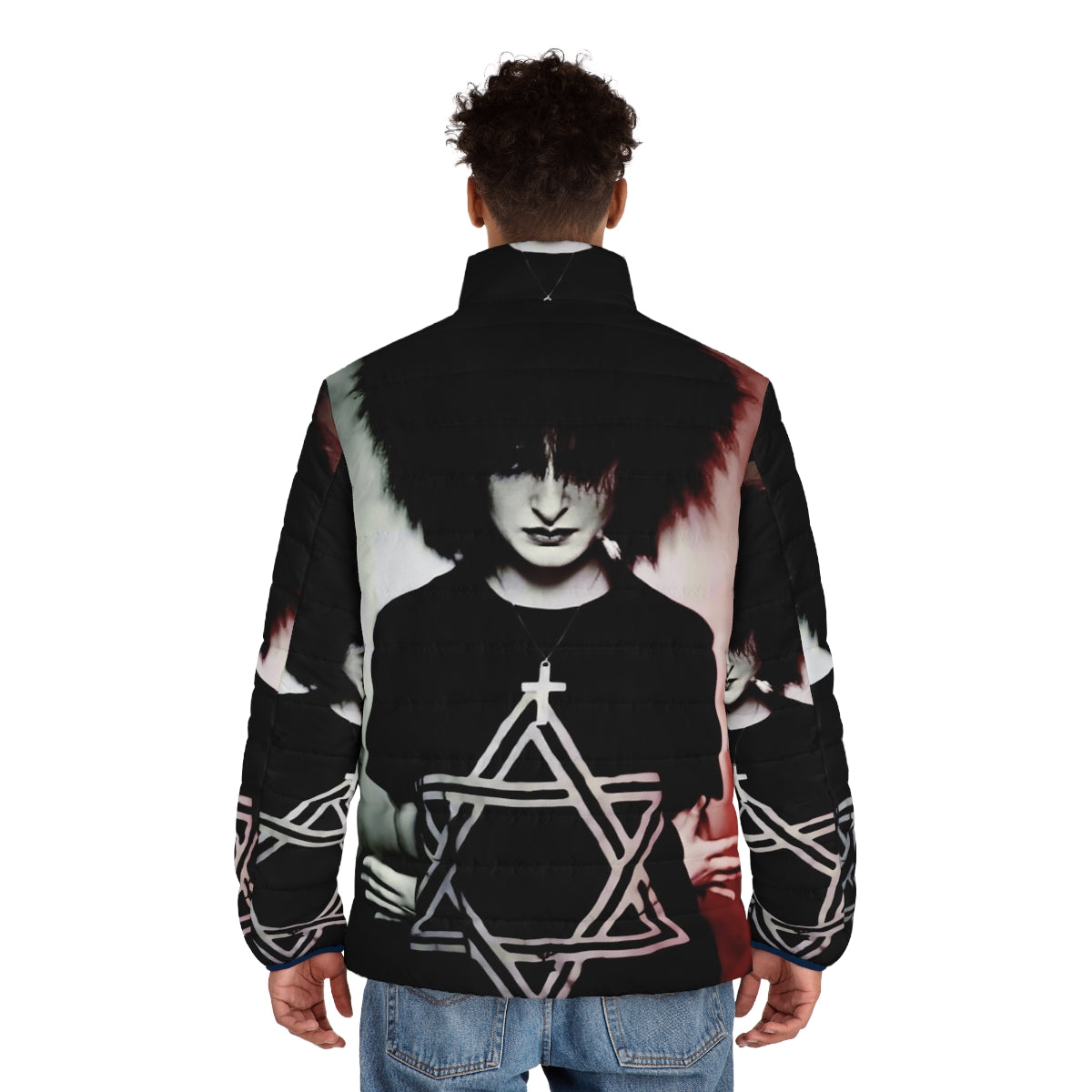 Siouxsie Sioux-inspired 80s puffer jacket with gothic and post-punk style - men back