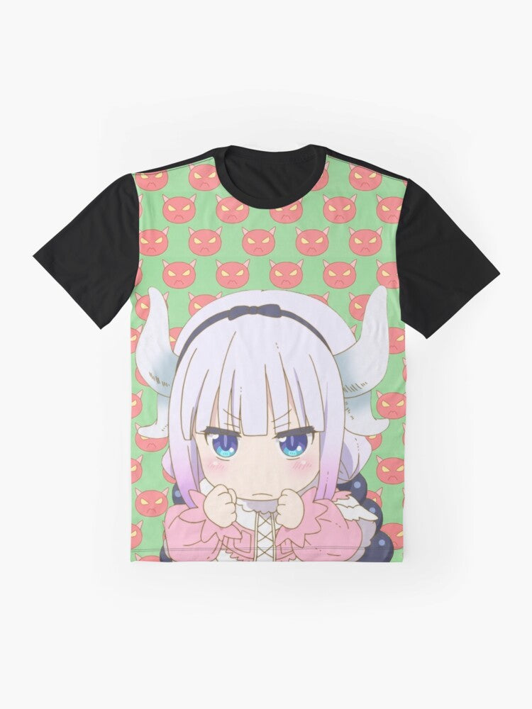 Angry Kanna from the anime series Miss Kobayashi's Dragon Maid on a stylized graphic t-shirt design. - Flat lay