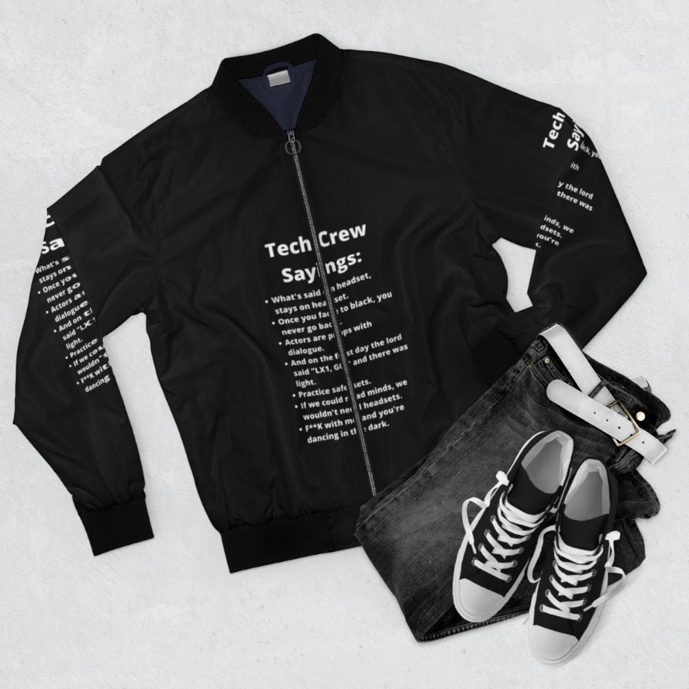 Theatre Tech Crew Funny Sayings Bomber Jacket - Flat lay