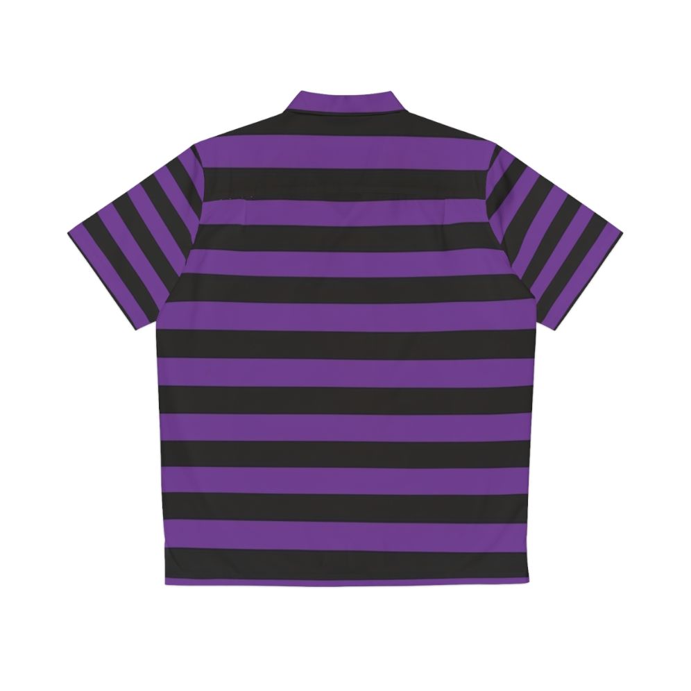 Purple and black striped Hawaiian shirt with a bold, vibrant pattern - Back