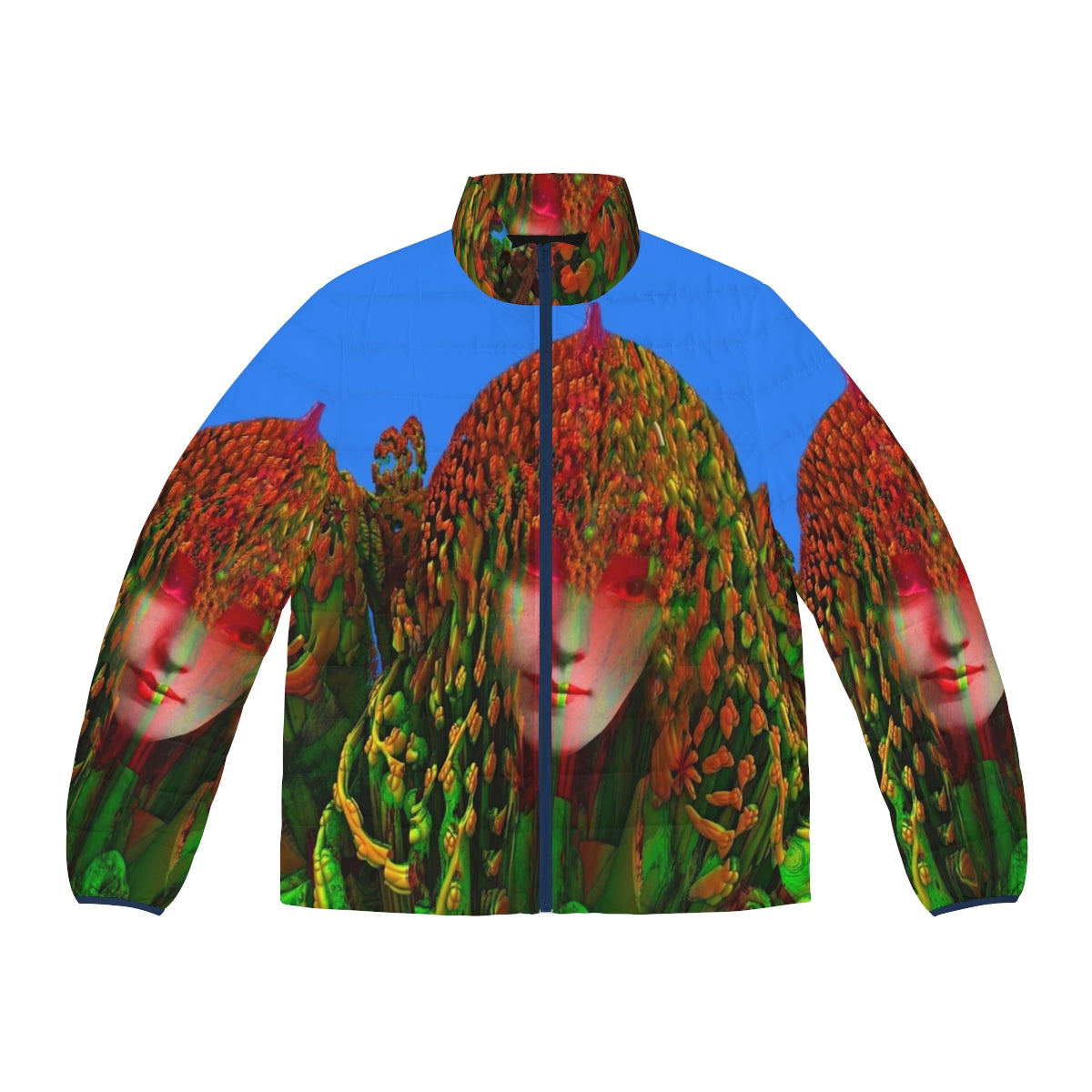 Colorful cats puffer jacket featuring the Dream Daddy Dadsona character