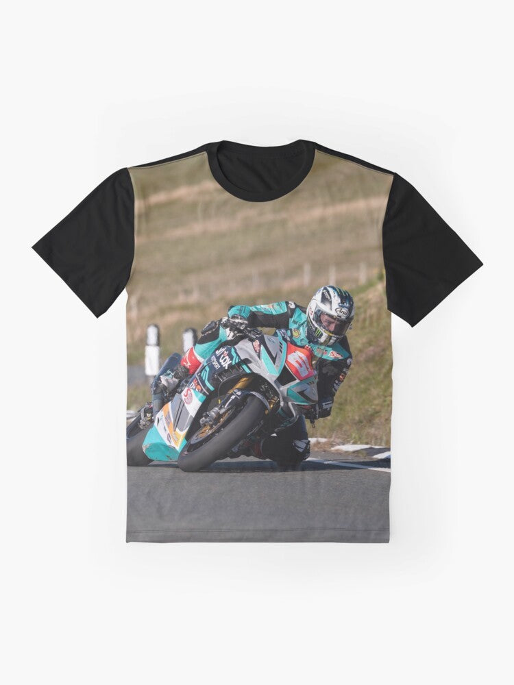 Michael Dunlop motorcycle racing t-shirt with graphic design - Flat lay