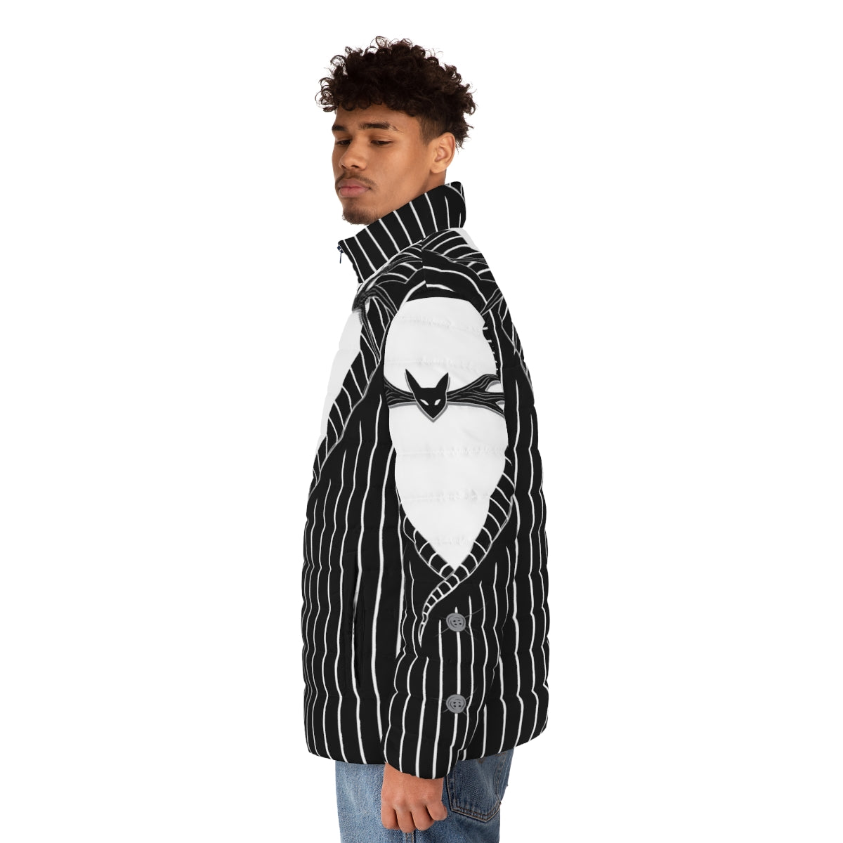 Halloween Tuxedo Puffer Jacket with Skeleton Design - men side left