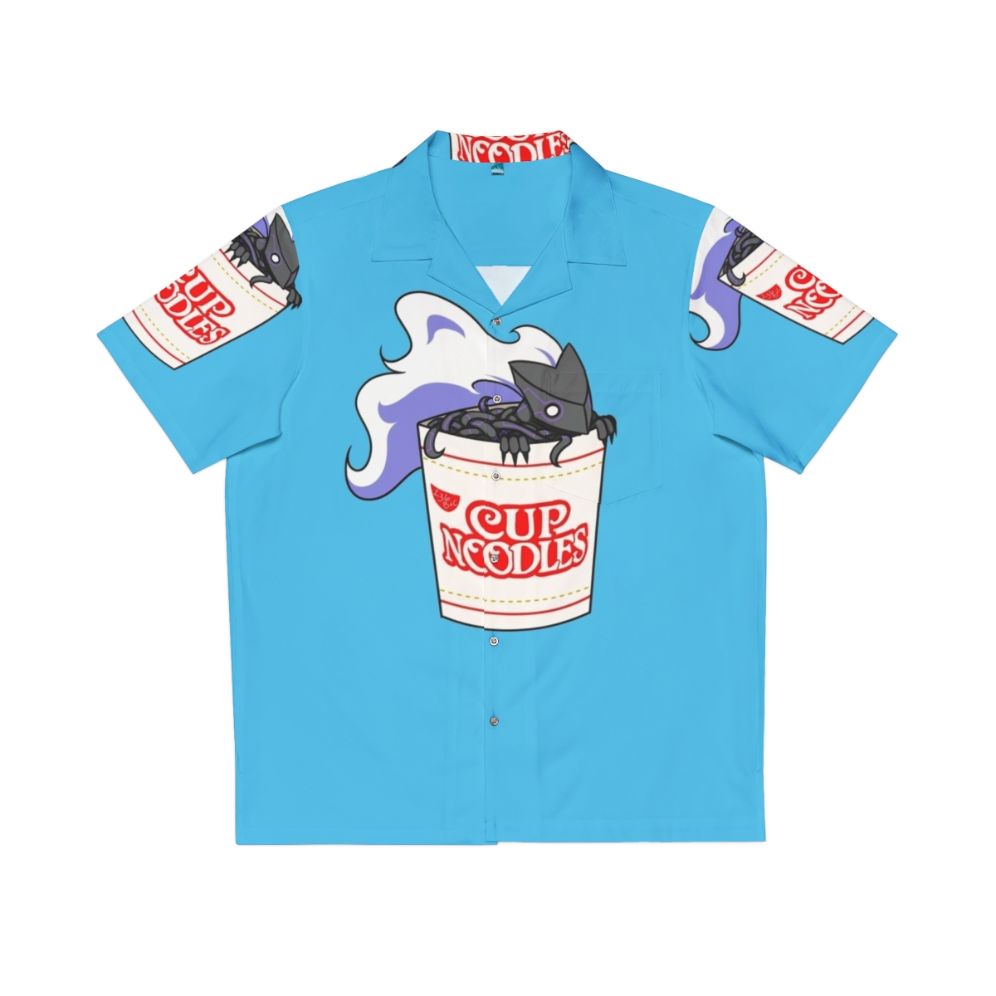 Cup Noodles themed Hawaiian shirt with fighting game and anime graphics