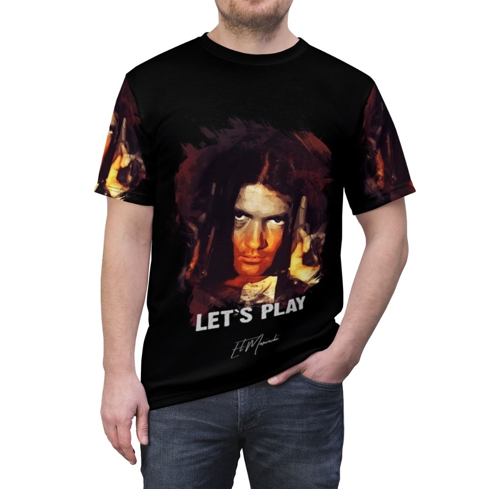 Acoustic guitar player wearing a mariachi musician outfit graphic on a t-shirt - men front