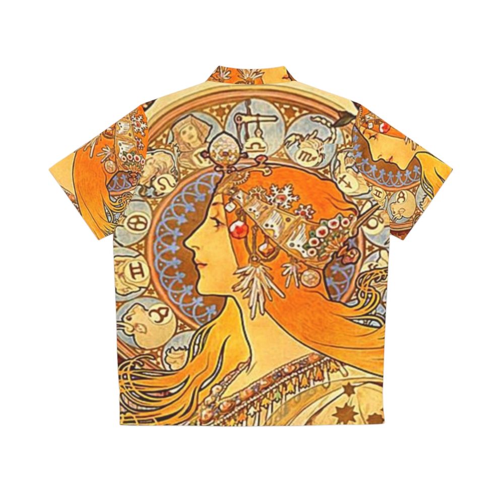 Alphonse Mucha Zodiac Hawaiian Shirt with Art Nouveau Floral Design - Back