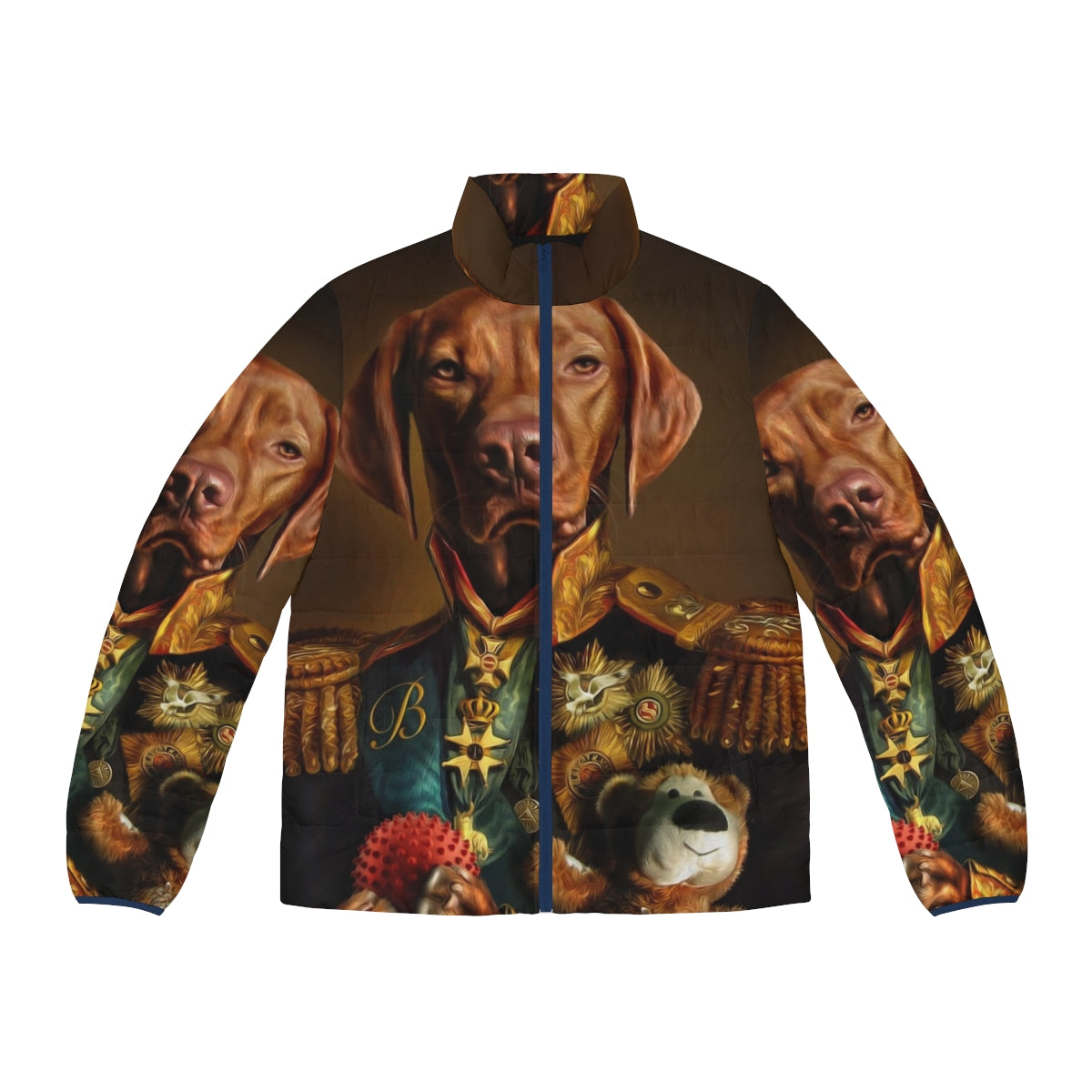 Bertie the Hungarian Vizsla dog portrait puffer jacket