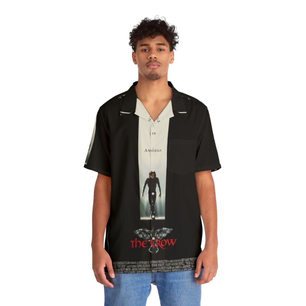 The Crow Movie Poster Hawaiian Shirt featuring Brandon Lee as gothic character Eric Draven - People Front