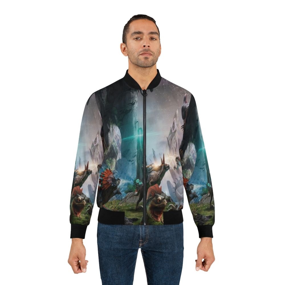 Ark Survival Evolved bomber jacket with dino fight graphic - Lifestyle