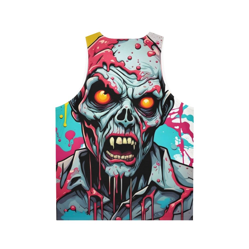 Zombie apocalypse unisex tank top with chaotic undeath paint drip - Back