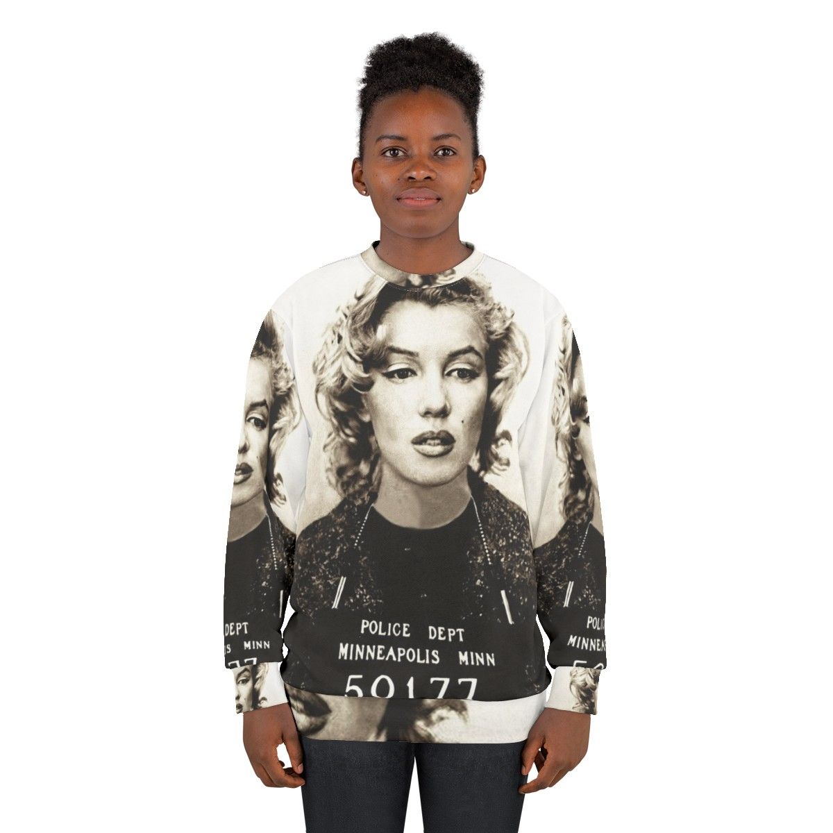 Marilyn Monroe Mugshot Sweatshirt featuring iconic pop art design - women