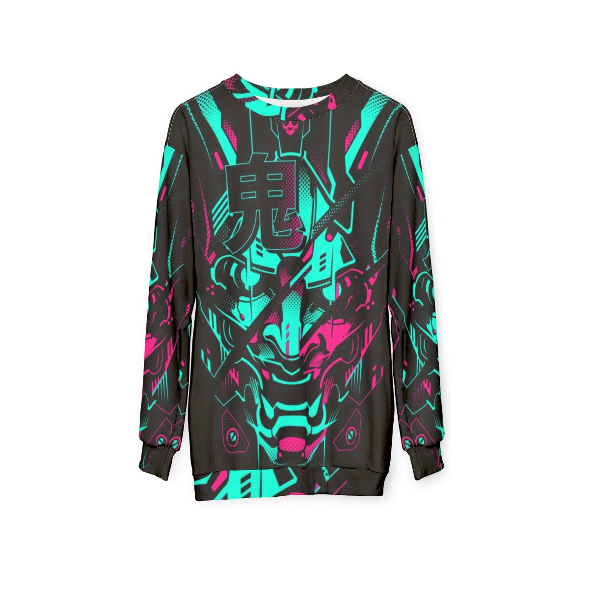 Oni Glitch Neon Cyberpunk Sweatshirt - hanging