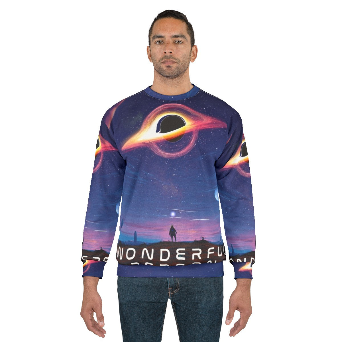 Wonderful person sweatshirt with motivational astronomy and black hole design - men