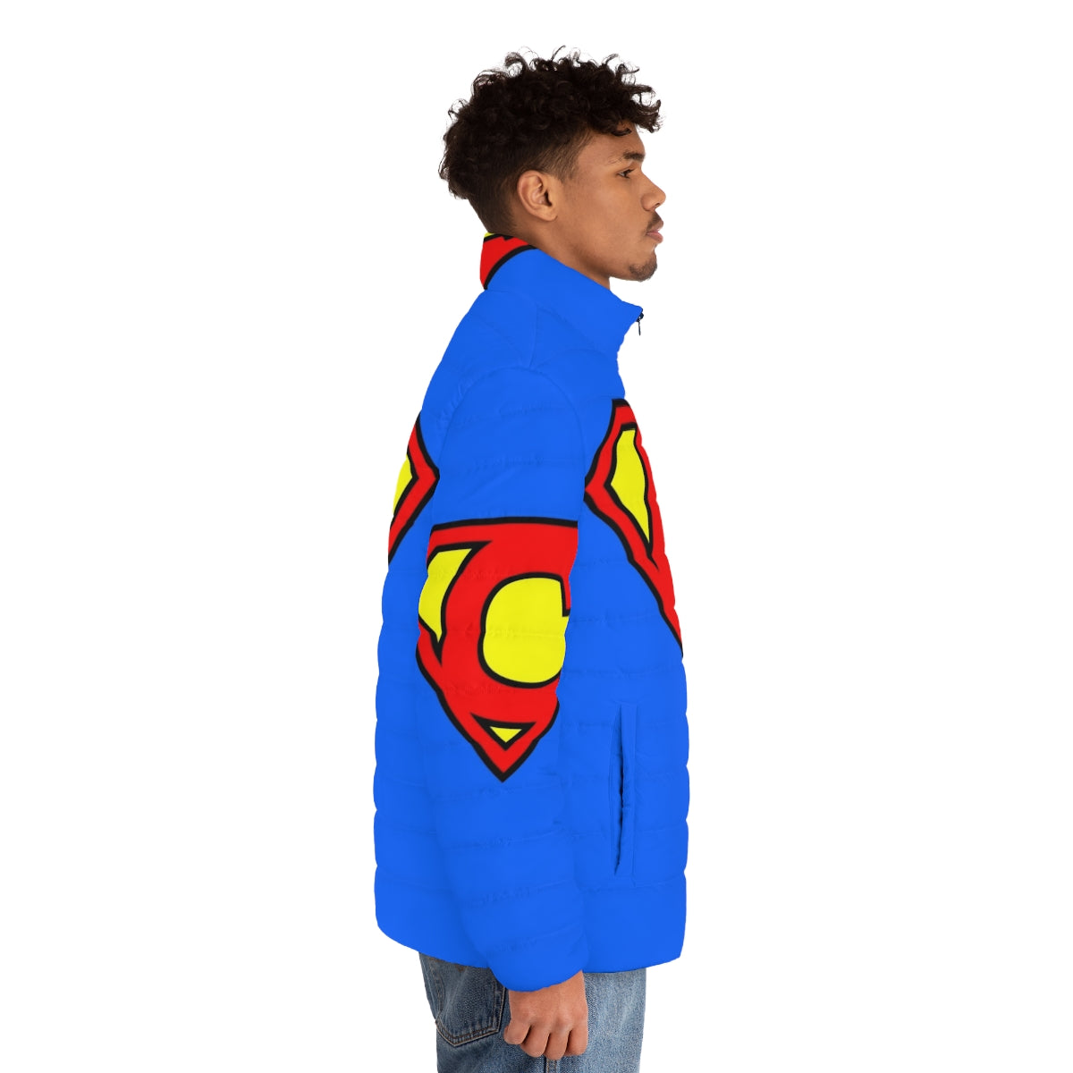 Letter C Super Letter Puffer Jacket with Superhero Design - men side right