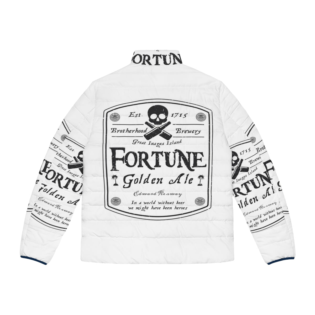 Assassin's Creed Fortune Beer Label Puffer Jacket - Stylish gaming apparel inspired by the Assassin's Creed video game series - Back