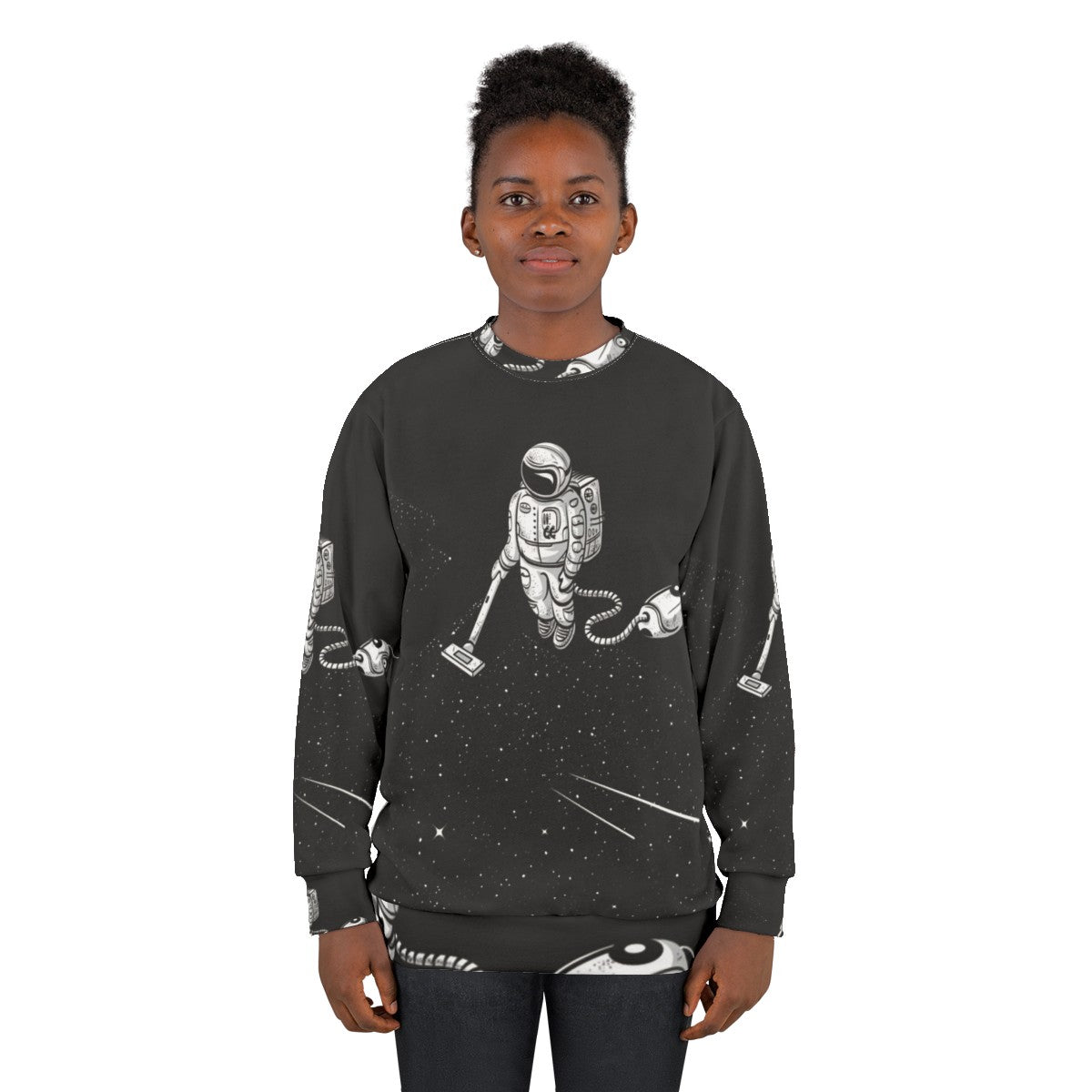 Space Cleaner Sweatshirt with Astronaut Graphic - women