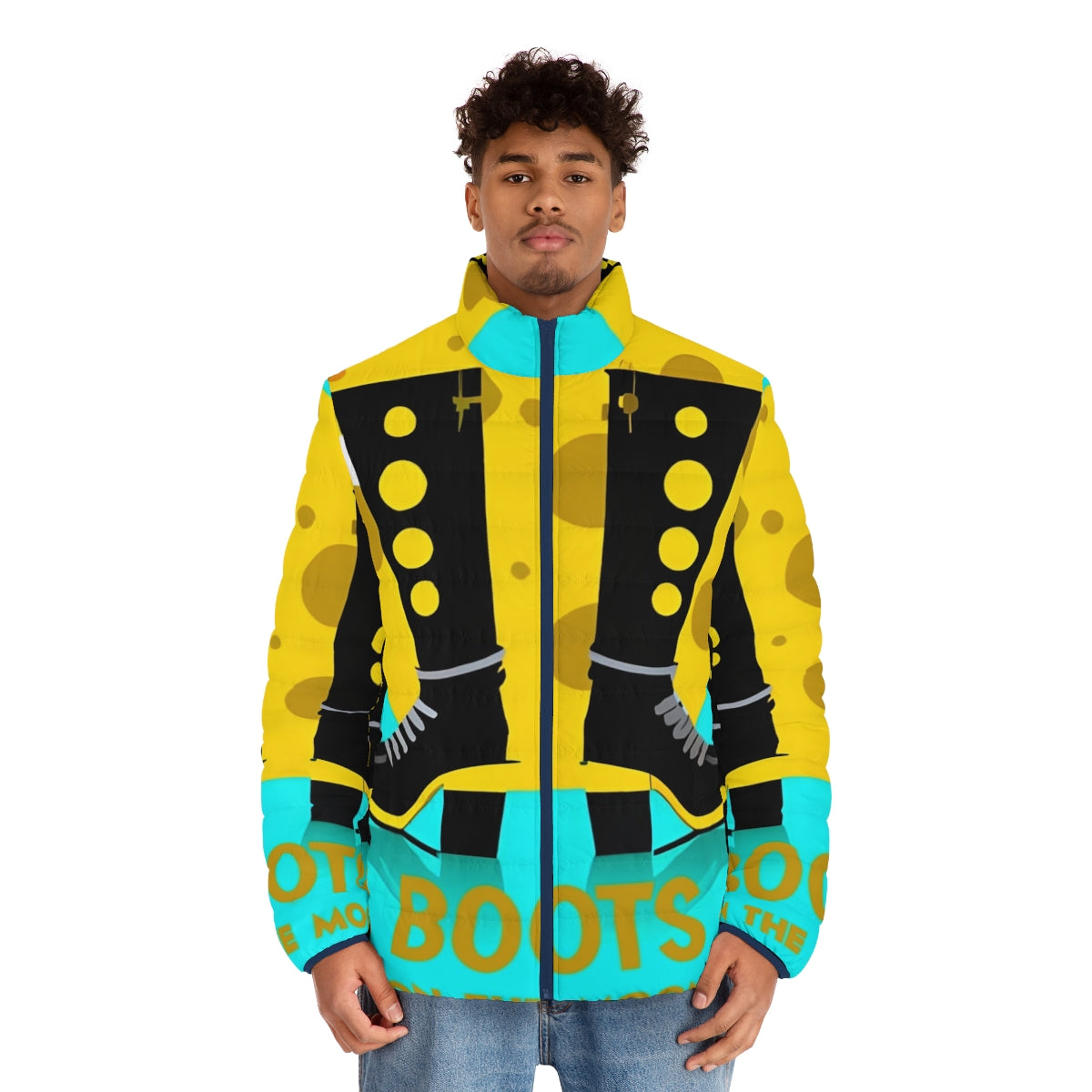 Space Force Moon Boots Puffer Jacket featuring Stranger Things inspired design - men front