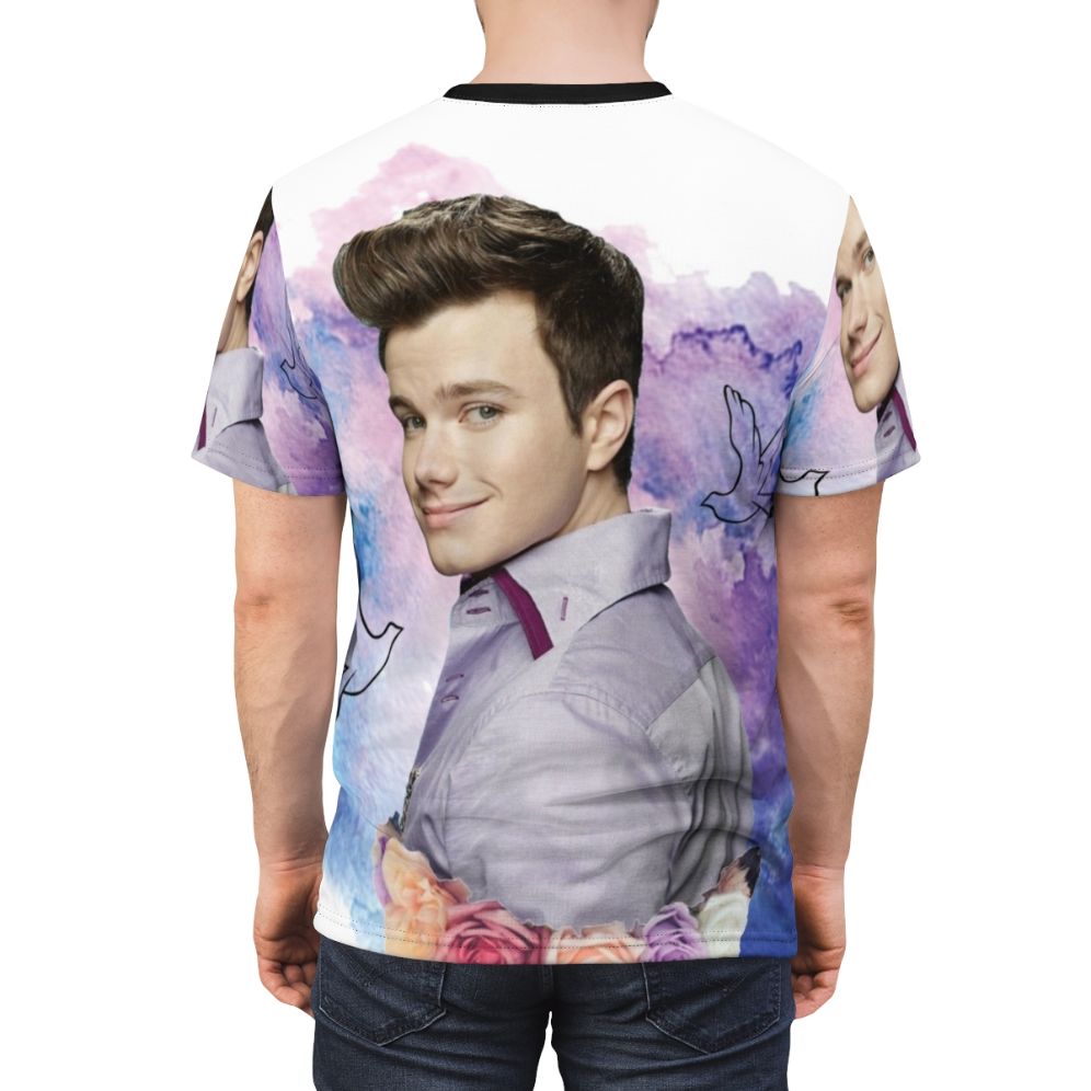 Vibrant water colour t-shirt design featuring characters from the hit TV show Glee, including Kurt Hummel. - men back