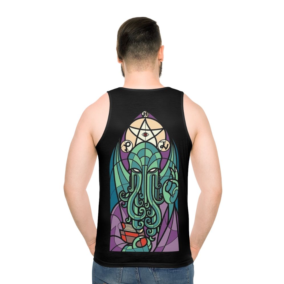 Lovecraftian Cthulhu unisex tank top with gothic fantasy horror design - men back