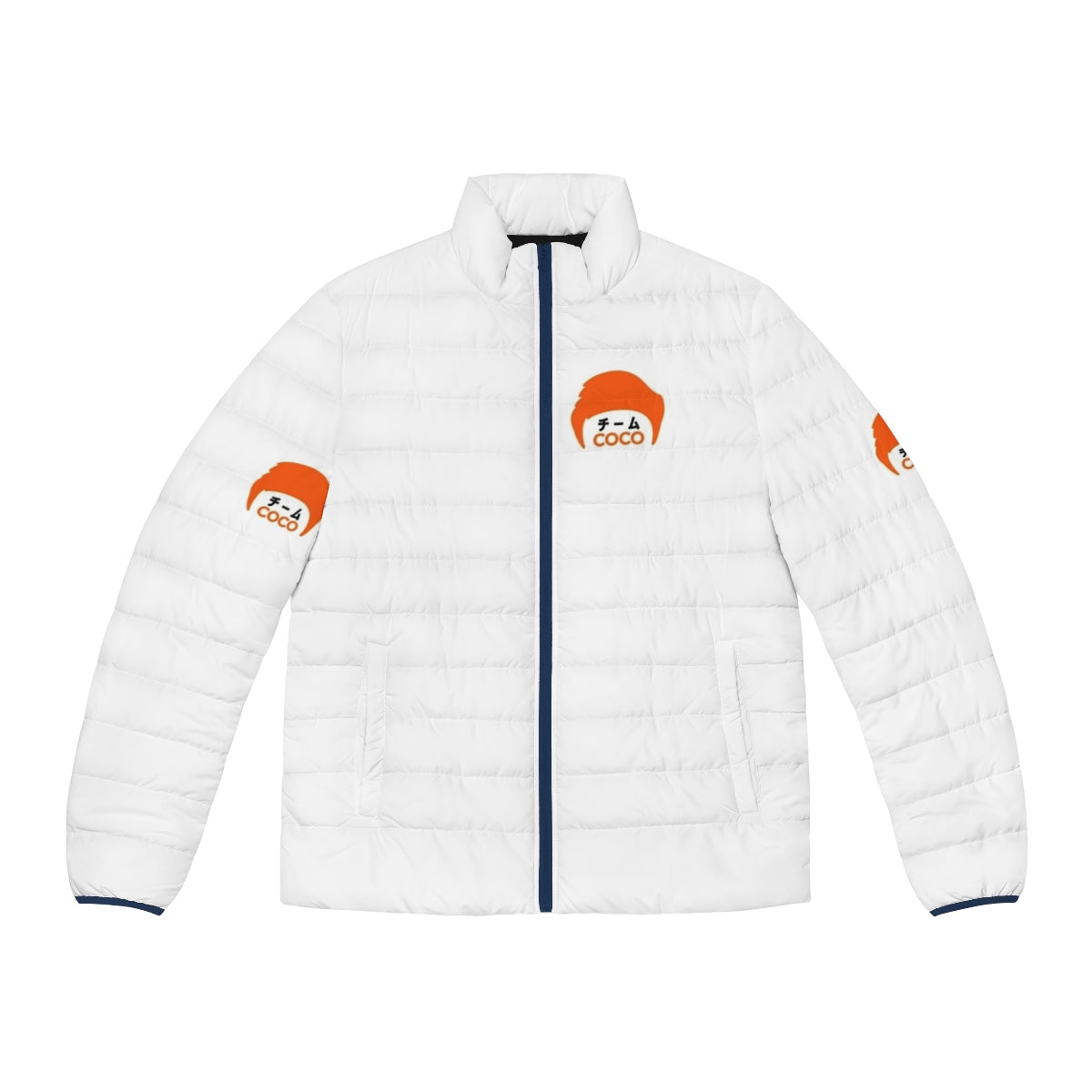 Team Coco Kanji Puffer Jacket with Japanese design and anime-inspired details