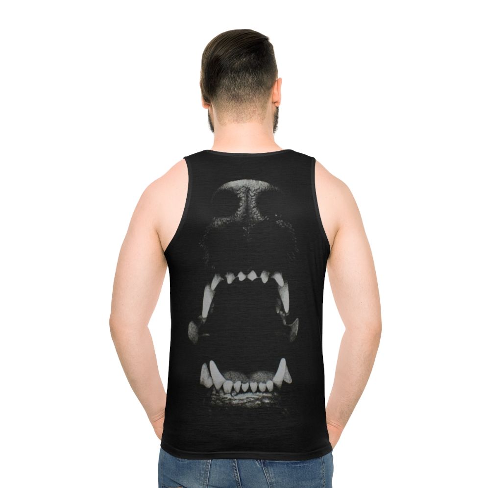 Unisex tank top featuring a dog teeth pattern in black and white - men back