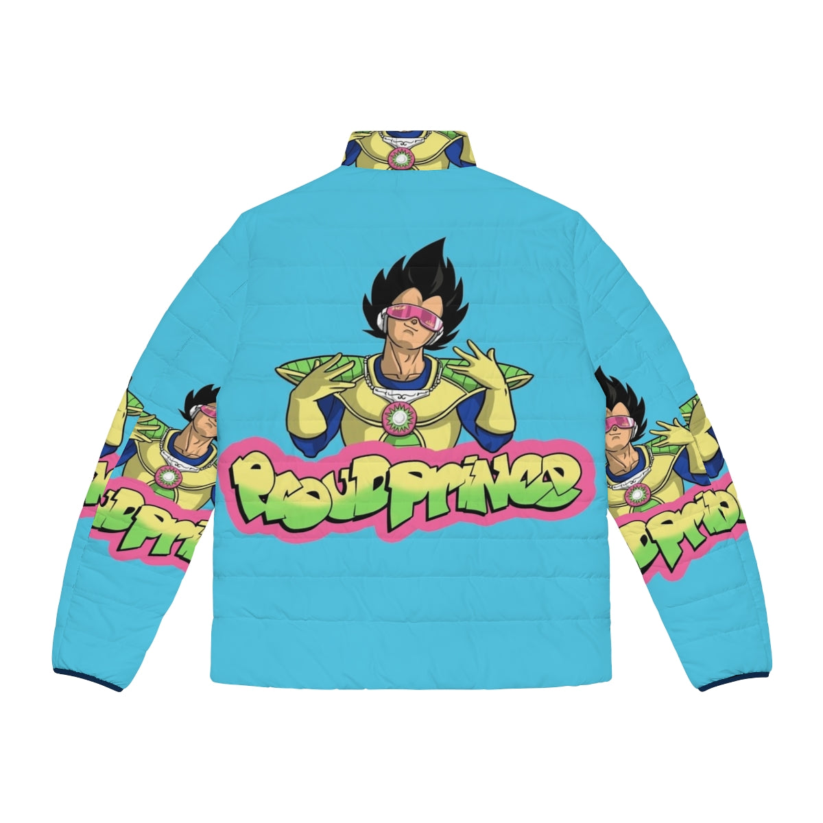 Proud Prince Puffer Jacket with Dragonball Anime Inspired Design - Back